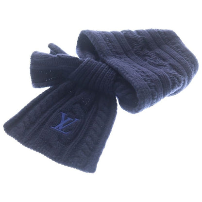 Louis Vuitton Embroidery Logo Wool Knit Shawl Scarf Navy