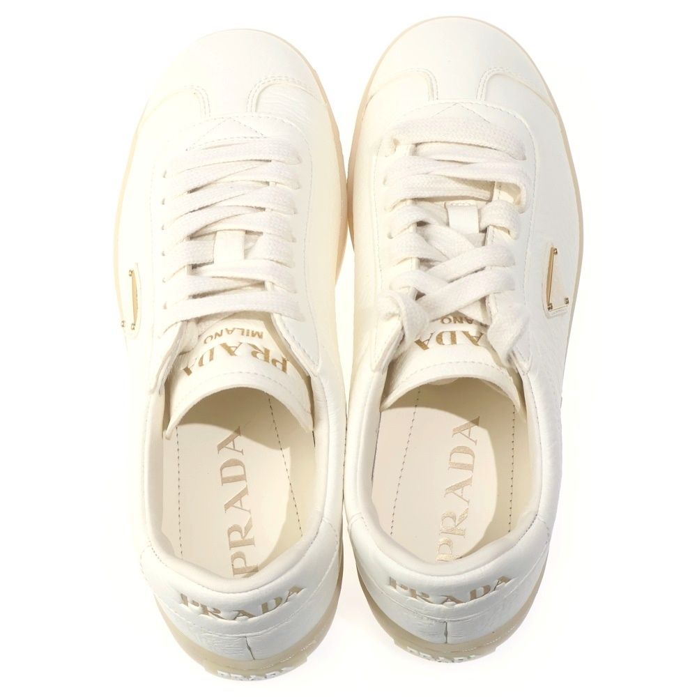Prada Triangle Logo Leather Low Cut Sneakers White