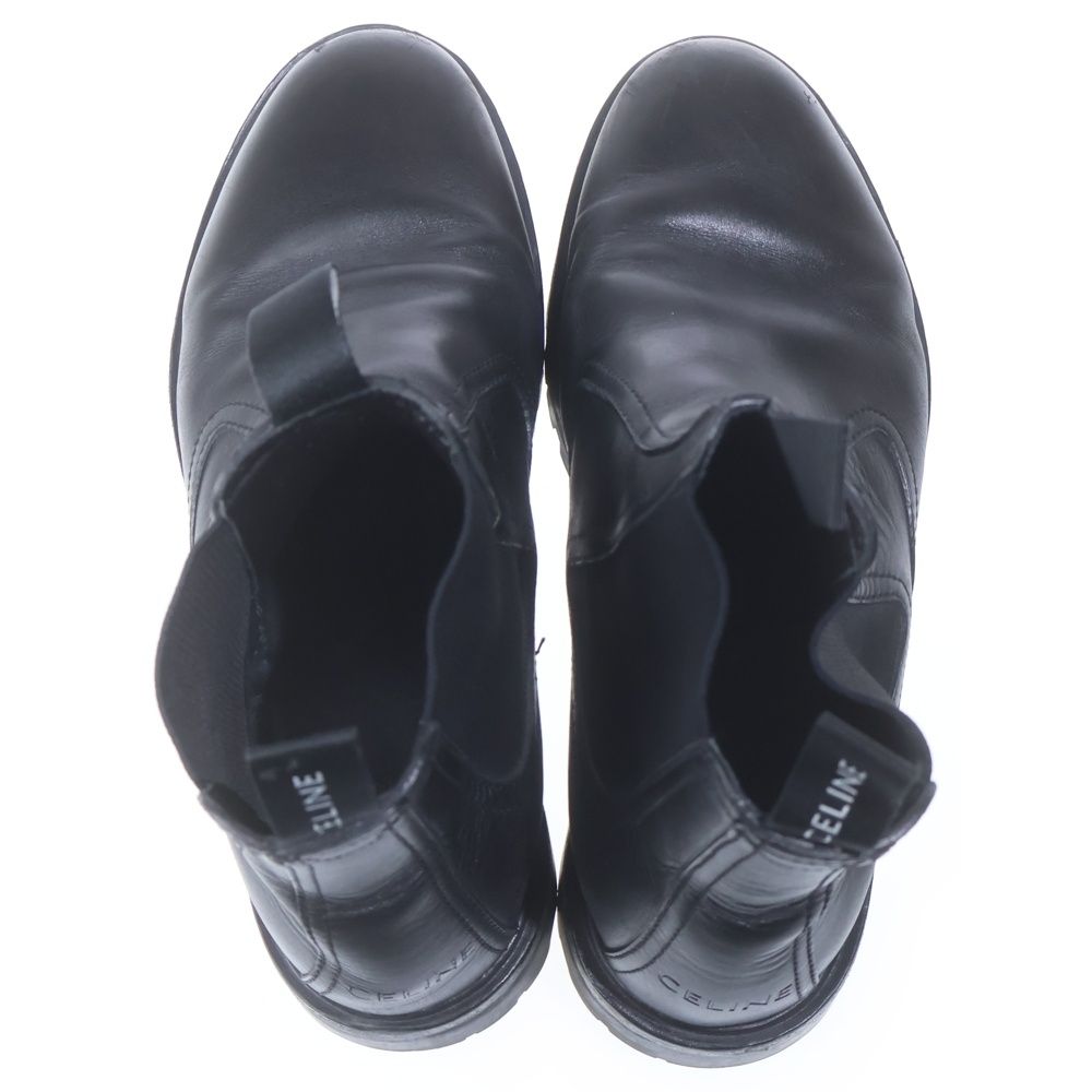 Celine Margaret Chelsea Side Gore Bib Lambskin Sole Ankle Boots Black Leather