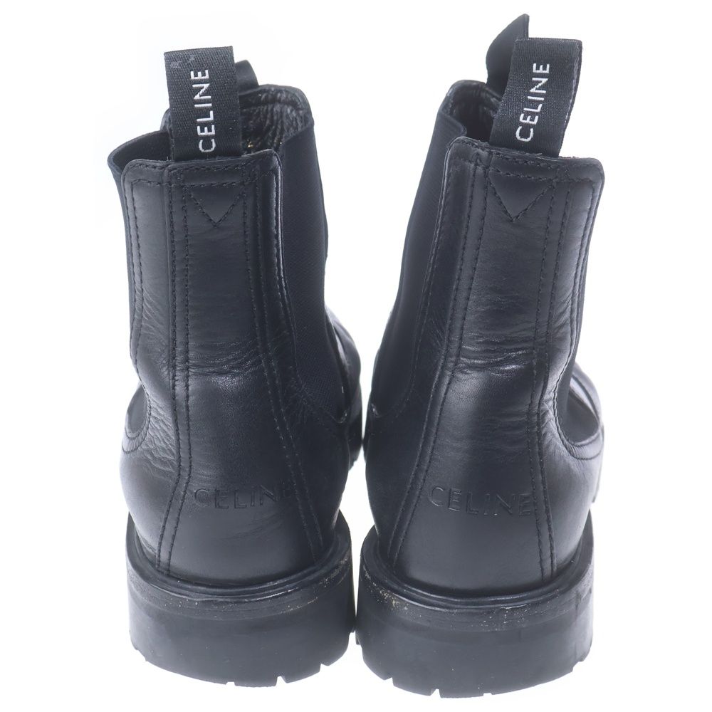 Celine Margaret Chelsea Side Gore Bib Lambskin Sole Ankle Boots Black Leather