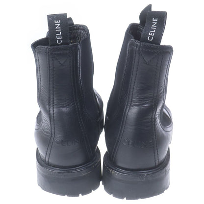 Celine Margaret Chelsea Side Gore Bib Lambskin Sole Ankle Boots Black Leather