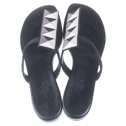 Hermes Flat Leather Open Sandals Black