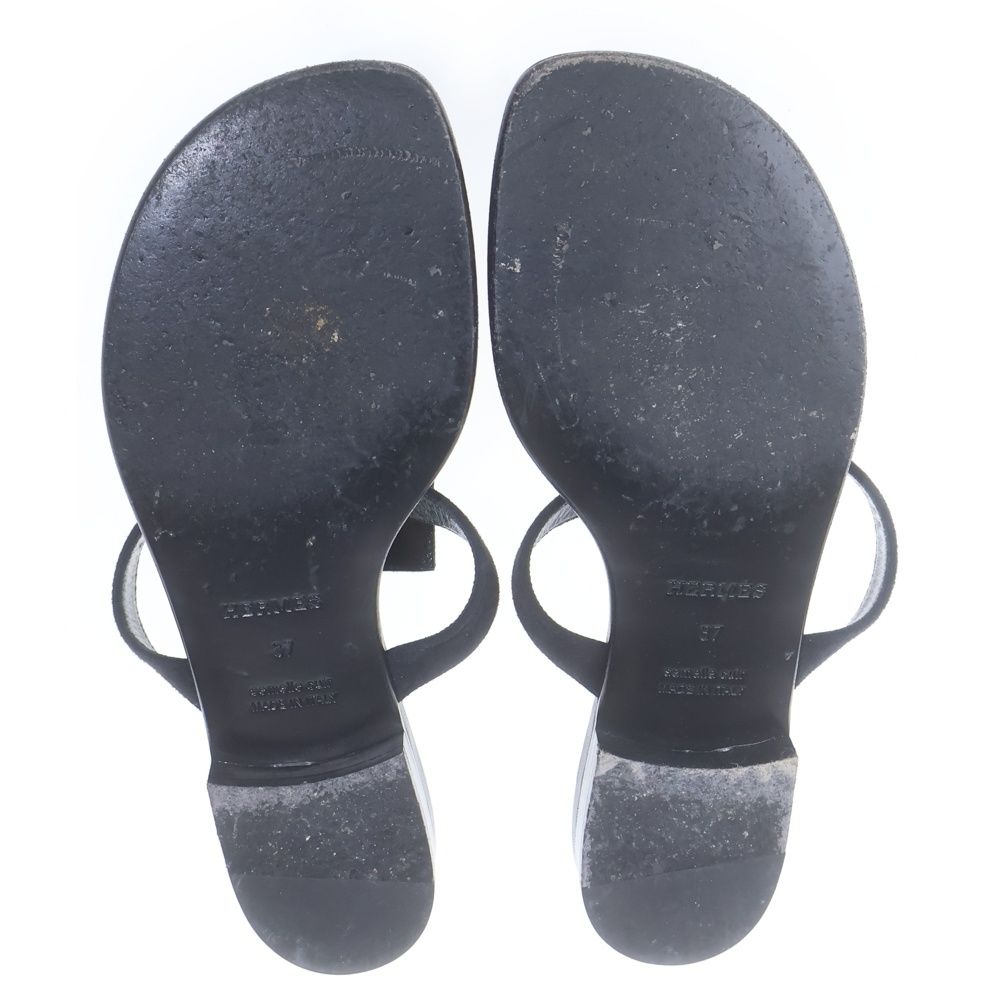Hermes Flat Leather Open Sandals Black