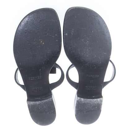 Hermes Flat Leather Open Sandals Black