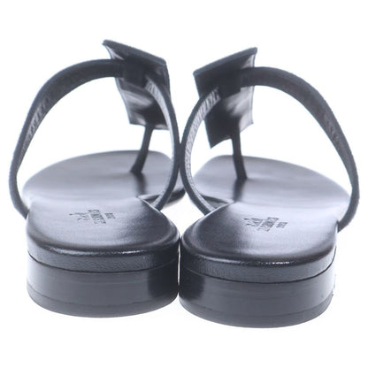 Hermes Flat Leather Open Sandals Black