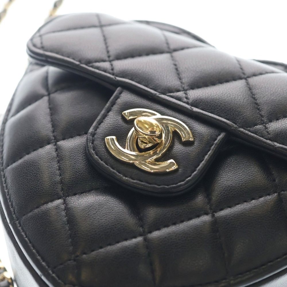 Chanel Heart Chain Shoulder Bag Black Lambskin Gold