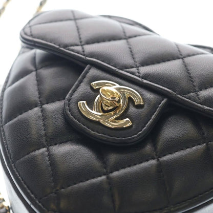 Chanel Heart Chain Shoulder Bag Black Lambskin Gold