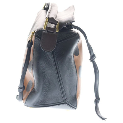 Loewe Puzzle Dot Shoulder Bag Brown Black Leather Gold