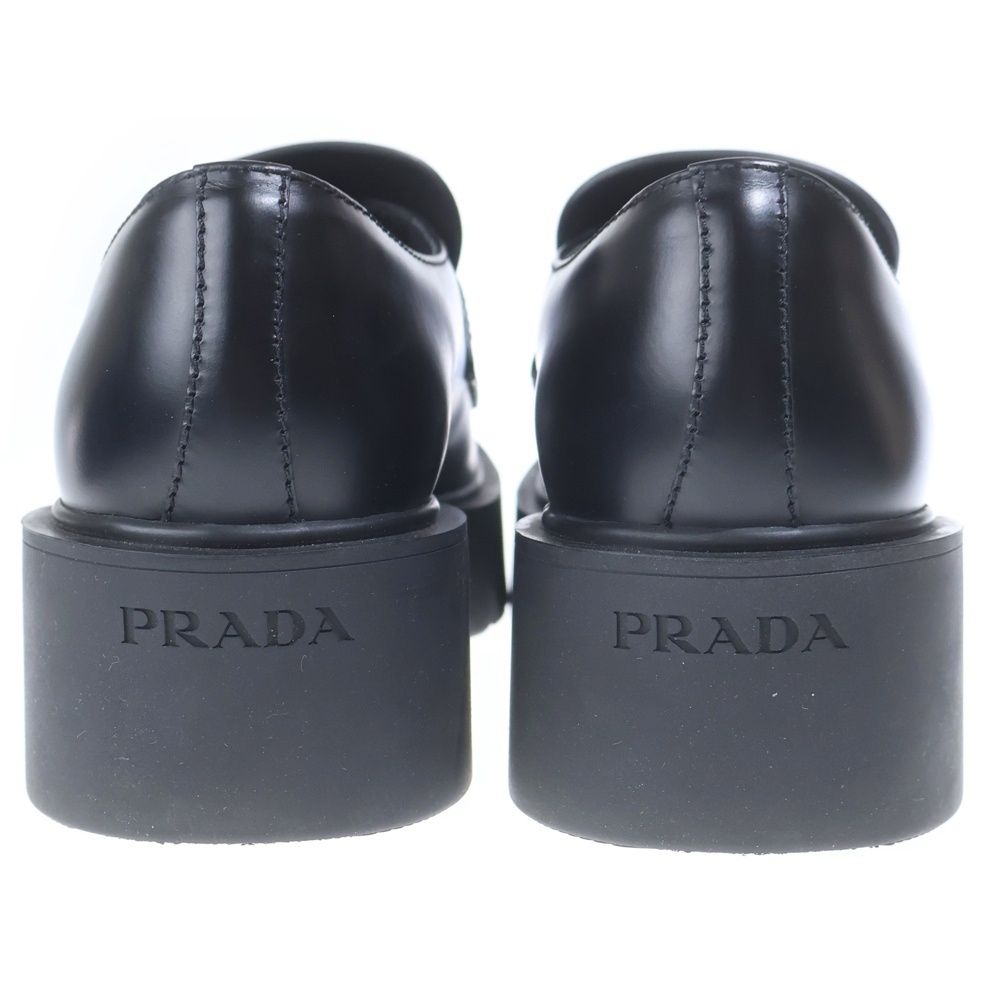Prada Triangle Plate Logo Brushed Leather Loafers Black