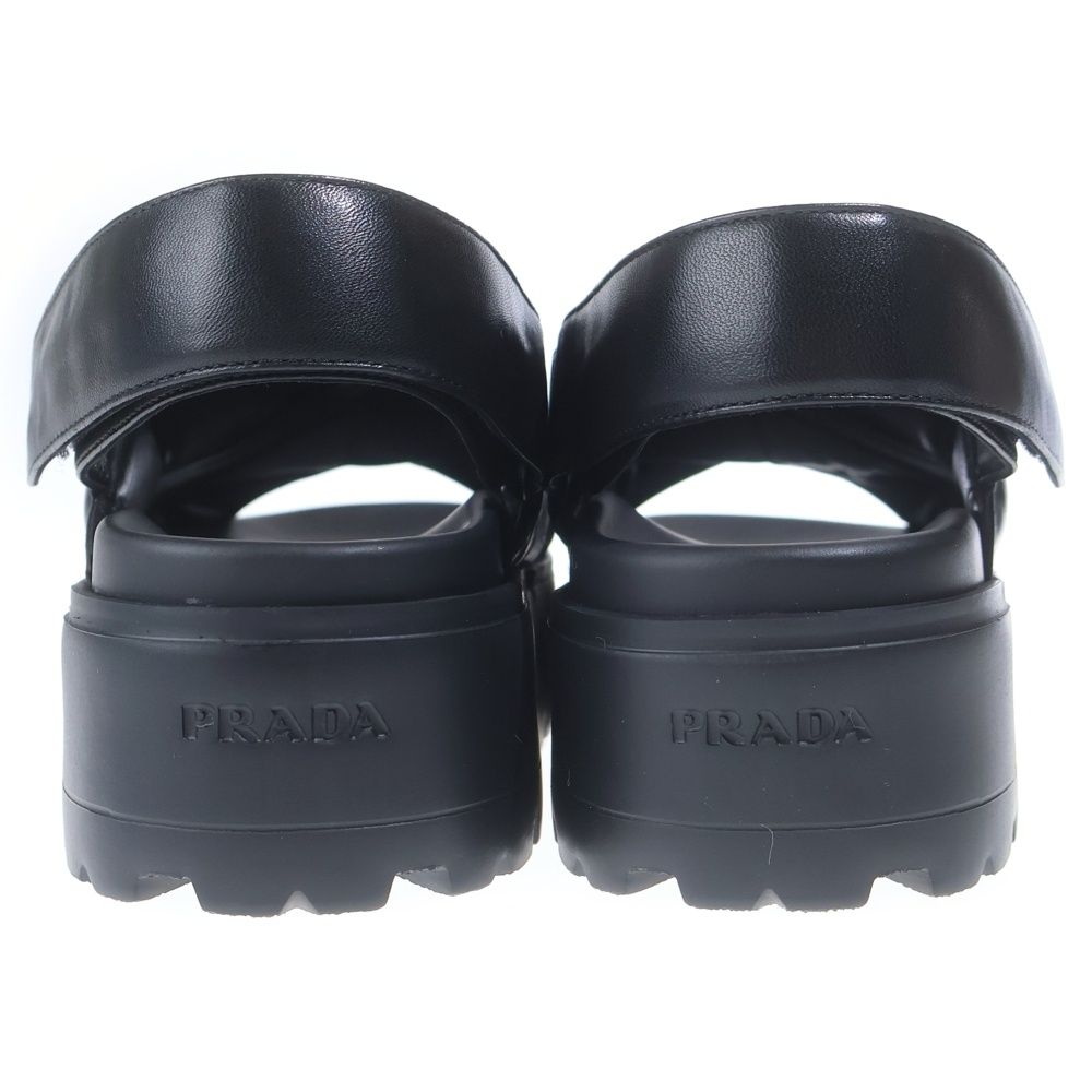 Prada Nappa Leather Crisscross Flatform Sandals Black