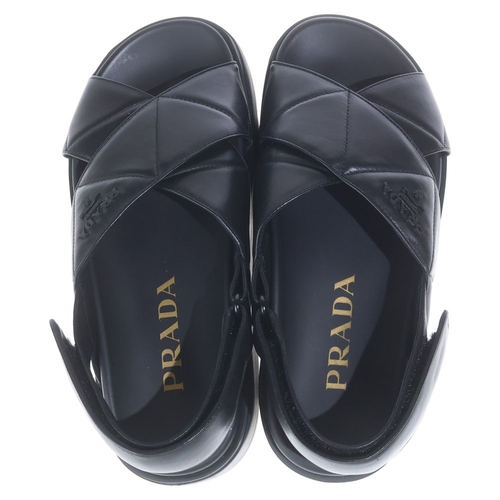 Prada Nappa Leather Crisscross Flatform Sandals Black