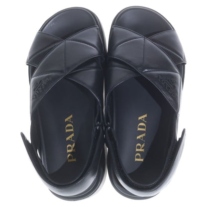 Prada Nappa Leather Crisscross Flatform Sandals Black