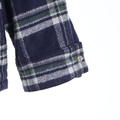 Chrome Hearts Mullet Head Shirt Lining Boa Cross Ball Button Plaid Jacket Navy