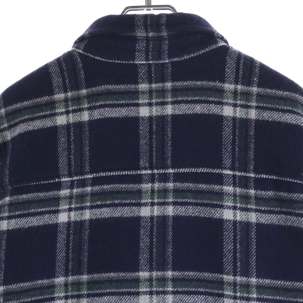 Chrome Hearts Mullet Head Shirt Lining Boa Cross Ball Button Plaid Jacket Navy