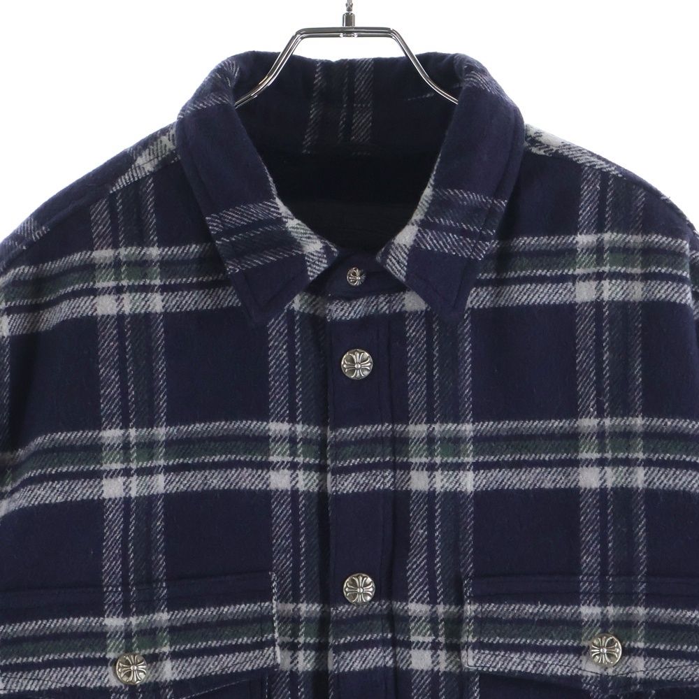 Chrome Hearts Mullet Head Shirt Lining Boa Cross Ball Button Plaid Jacket Navy