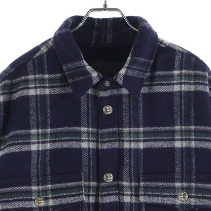 Chrome Hearts Mullet Head Shirt Lining Boa Cross Ball Button Plaid Jacket Navy