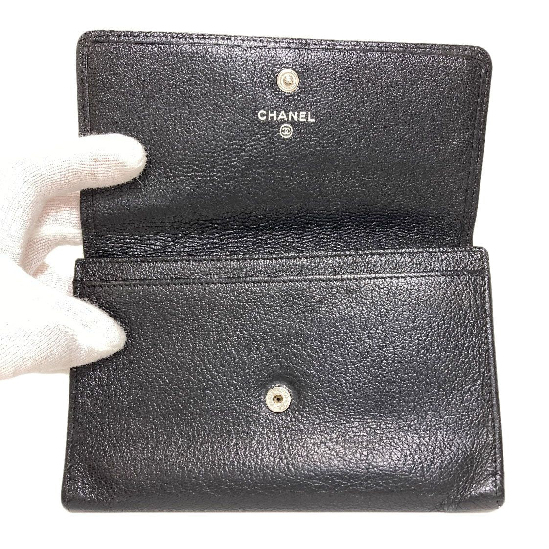 Chanel CC Logo Silver Wallet Calfskin