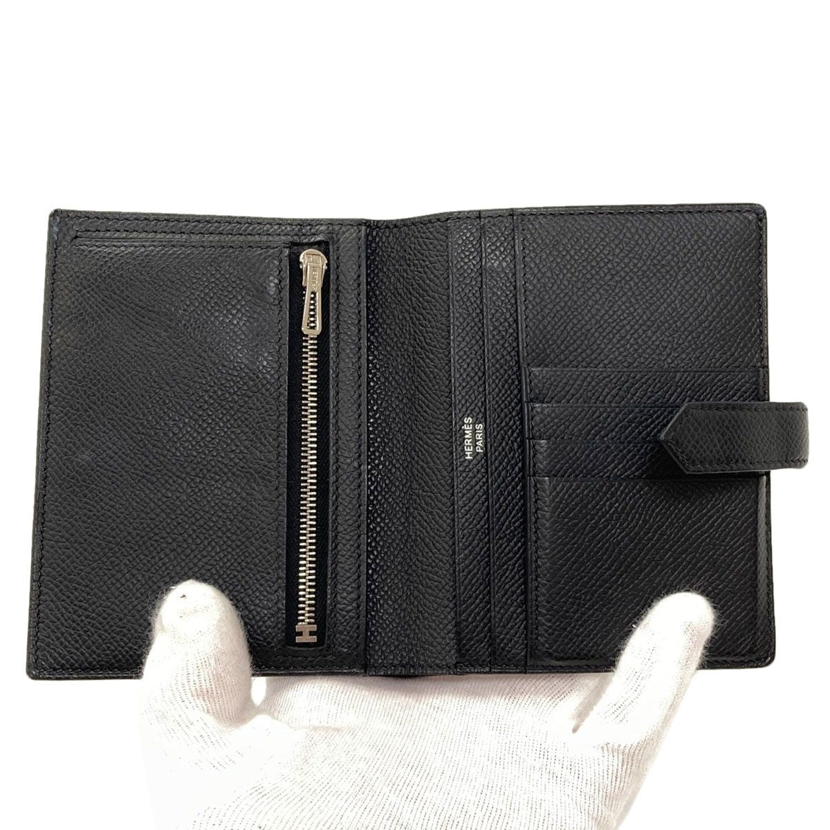 Hermes Bearn Compact Silver Bifold Wallet Epsom