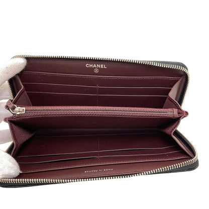Chanel Quilted CC Logo Silver Wallet Gray Calfskin