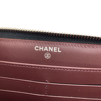 Chanel Quilted CC Logo Silver Wallet Gray Calfskin