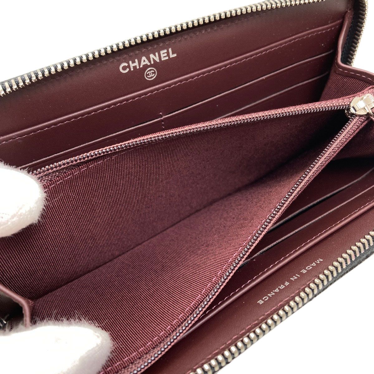 Chanel Quilted CC Logo Silver Wallet Gray Calfskin