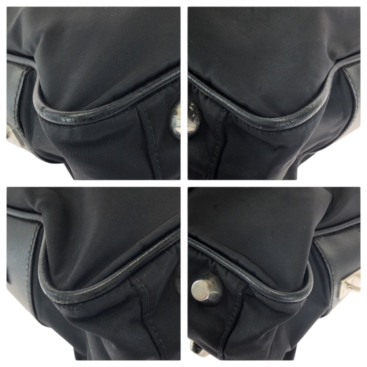 Prada Tessuto Saffiano Black Silver Nylon Leather Business Tote