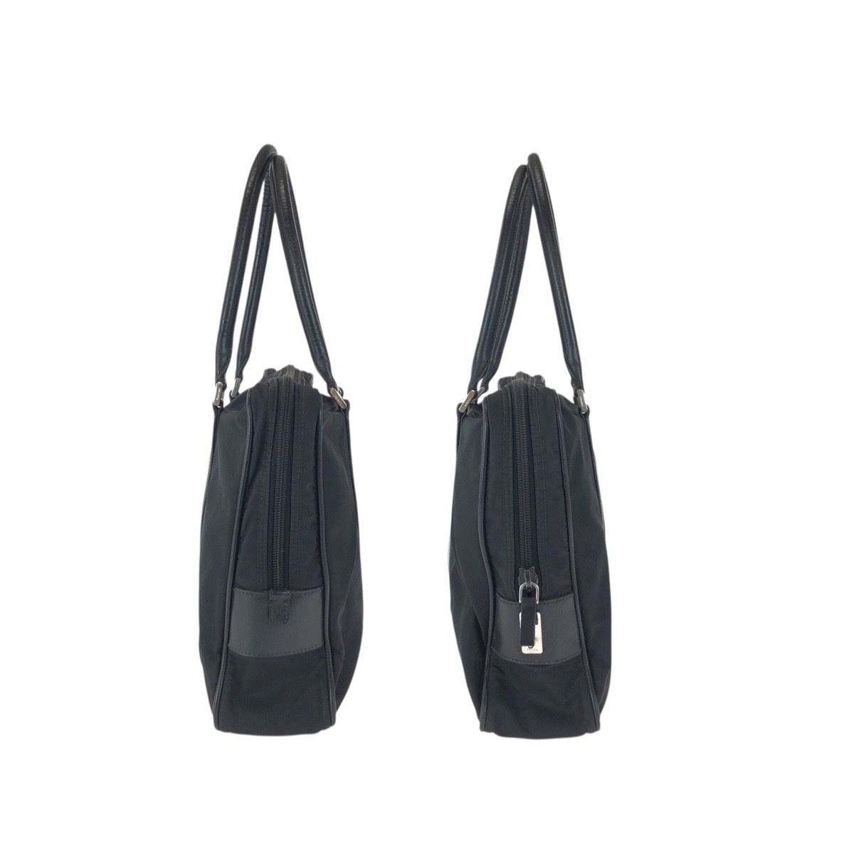 Prada Tessuto Saffiano Black Silver Nylon Leather Business Tote
