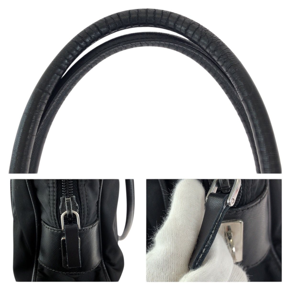 Prada Tessuto Saffiano Black Silver Nylon Leather Business Tote