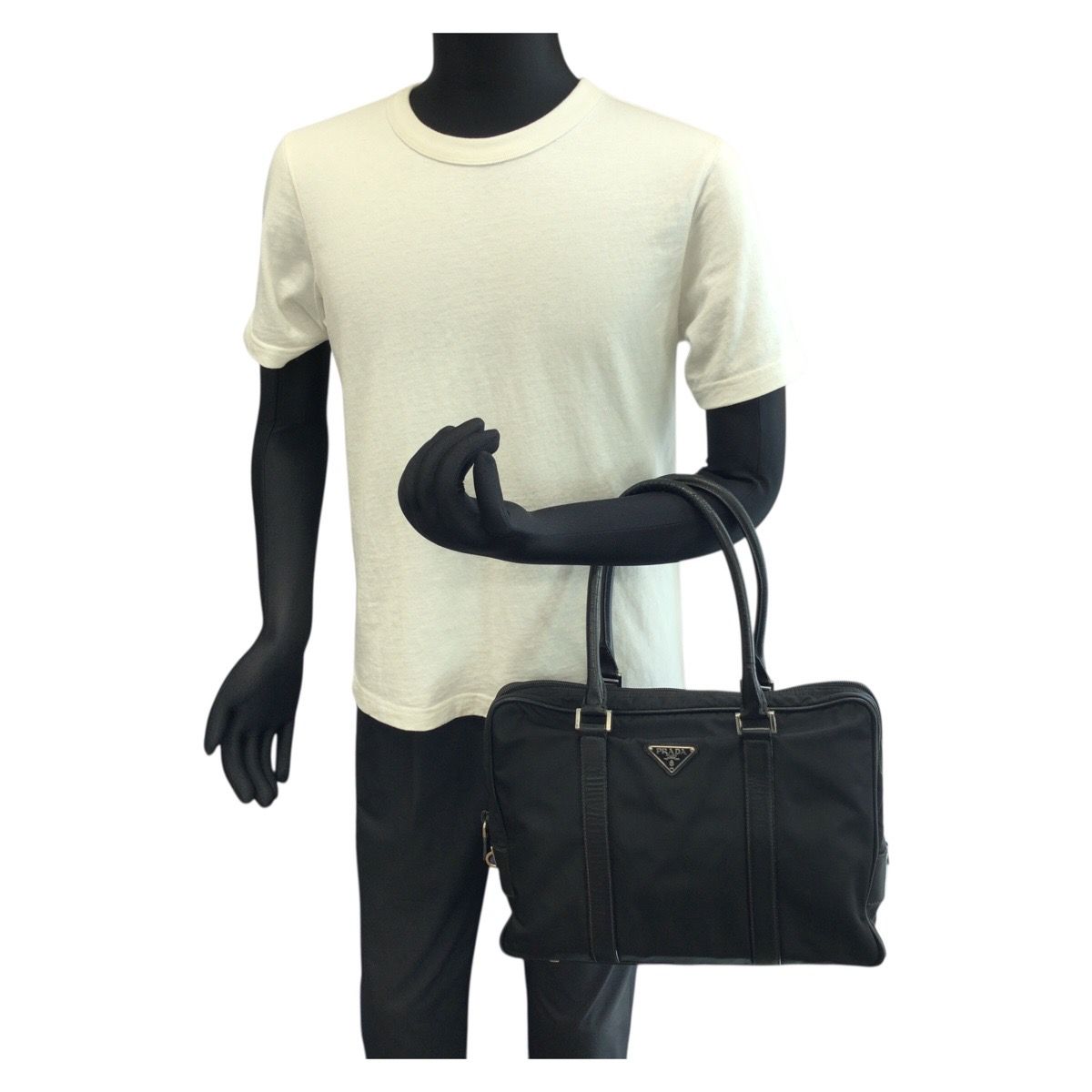 Prada Tessuto Saffiano Black Silver Nylon Leather Business Tote