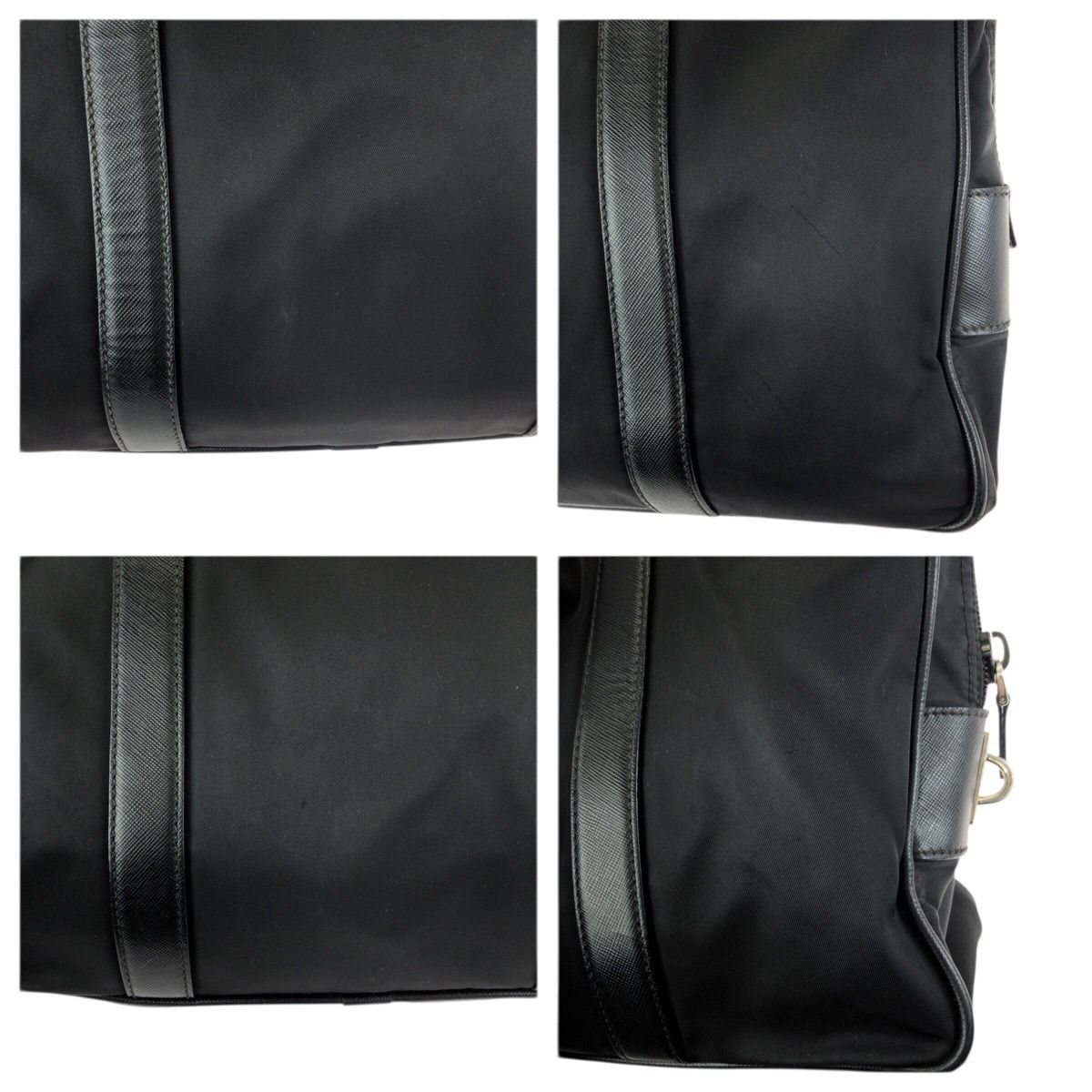 Prada Tessuto Saffiano Black Silver Nylon Leather Business Tote