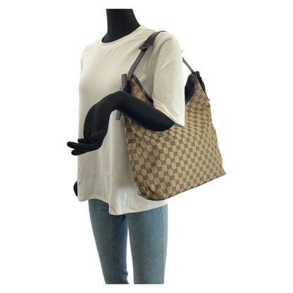 Gucci Beige Dark Brown GG Canvas Leather Shoulder Bag