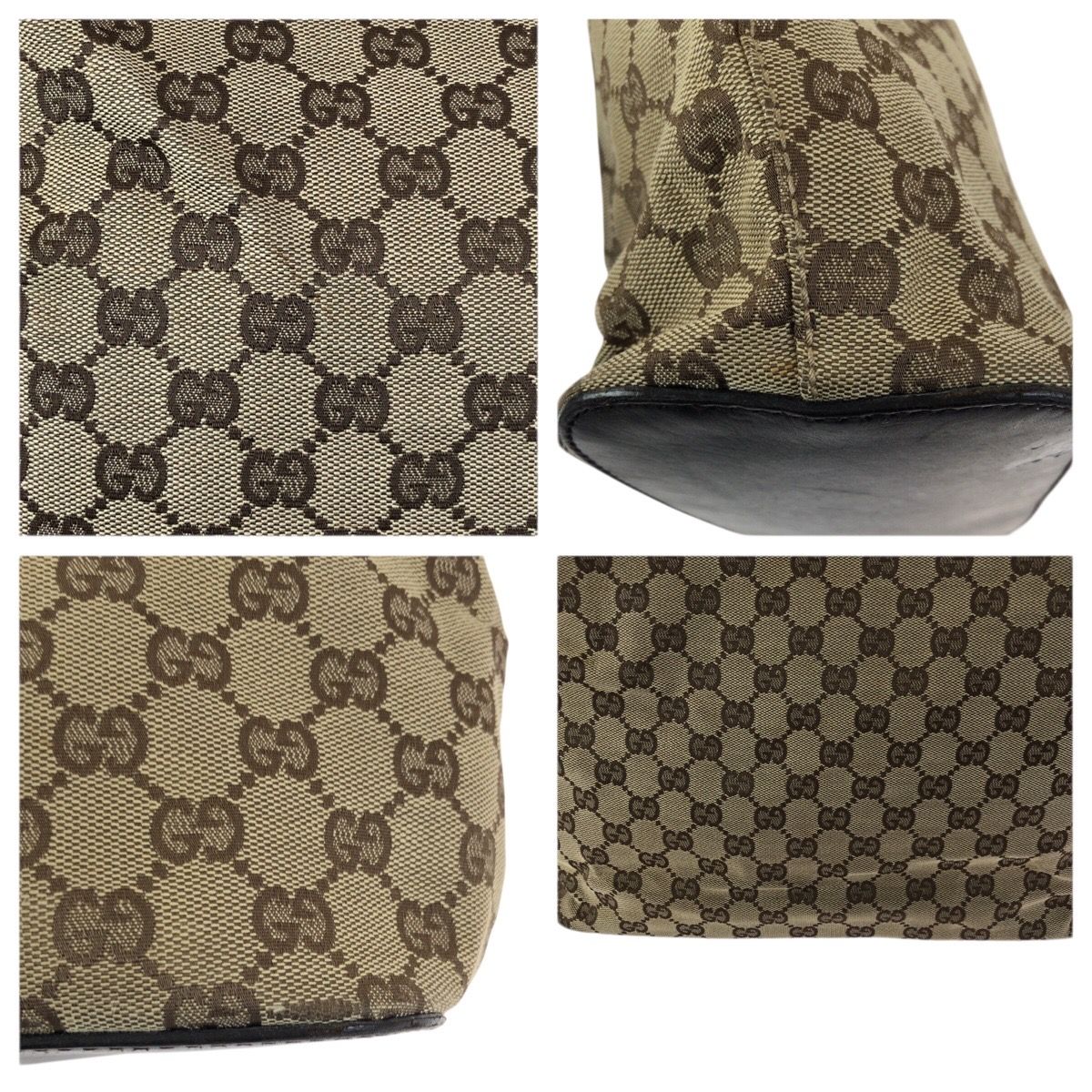 Gucci Beige Dark Brown GG Canvas Leather Shoulder Bag