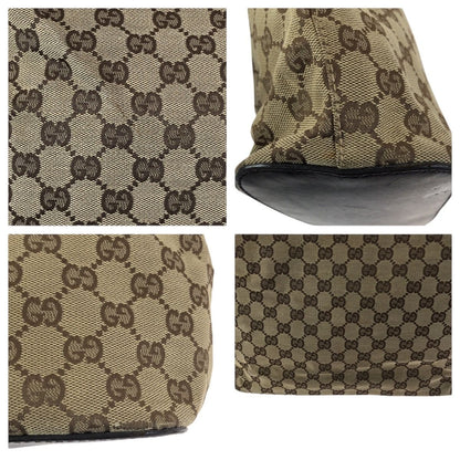 Gucci Beige Dark Brown GG Canvas Leather Shoulder Bag