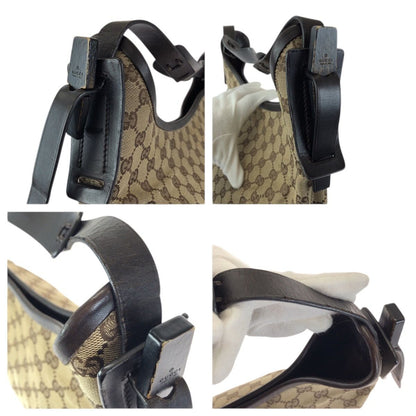 Gucci Beige Dark Brown GG Canvas Leather Shoulder Bag