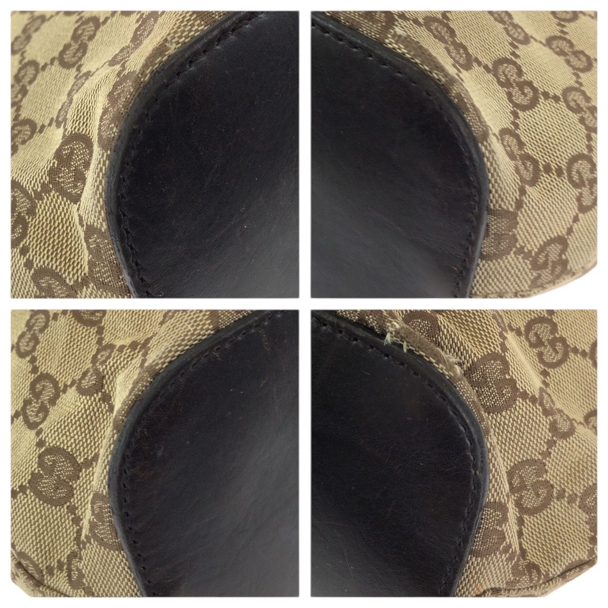 Gucci Beige Dark Brown GG Canvas Leather Shoulder Bag