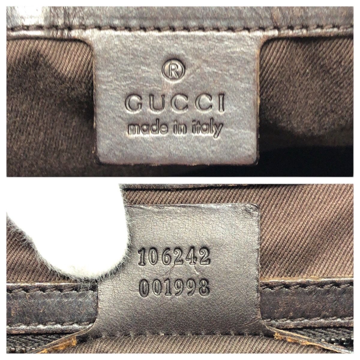 Gucci Beige Dark Brown GG Canvas Leather Shoulder Bag