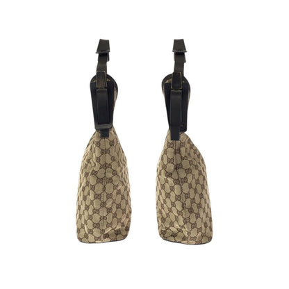 Gucci Beige Dark Brown GG Canvas Leather Shoulder Bag