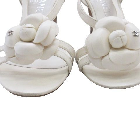Chanel CC Logo Camellia Sandals White