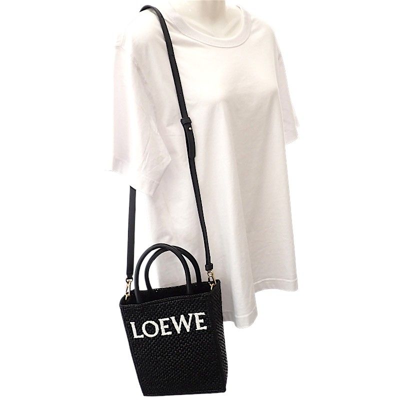 Loewe Standard Tote 2-Way Raffia Leather Black Gold Travel