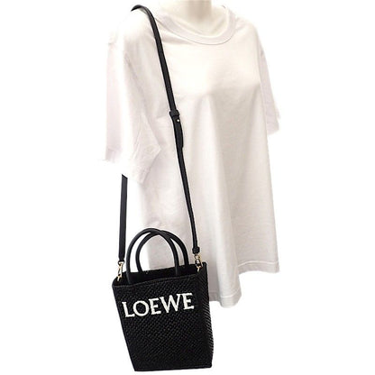 Loewe Standard Tote 2-Way Raffia Leather Black Gold Travel