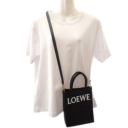 Loewe Standard Tote 2-Way Raffia Leather Black Gold Travel