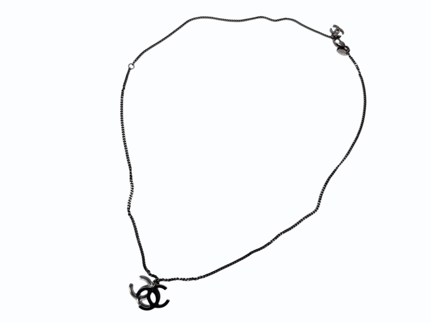 Chanel Double CC Logo Necklace 09 Clear Silver