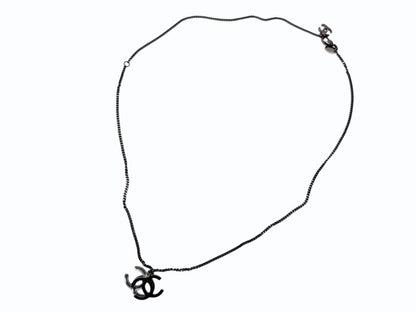 Chanel Double CC Logo Necklace 09 Clear Silver