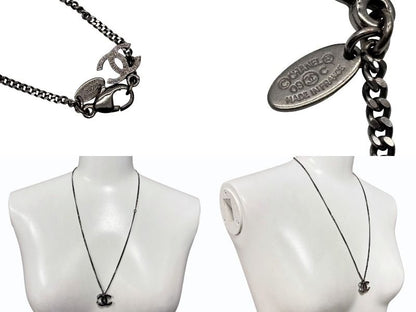 Chanel Double CC Logo Necklace 09 Clear Silver — view 7