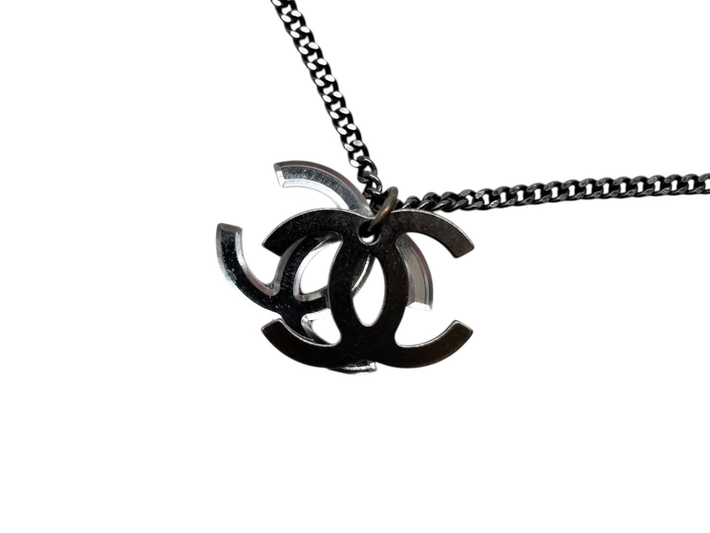 Chanel Double CC Logo Necklace 09 Clear Silver — view 2