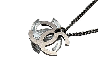 Chanel Double CC Logo Necklace 09 Clear Silver — view 4