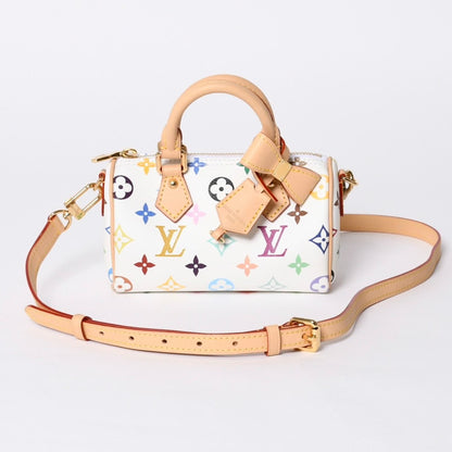 Louis Vuitton Nano Speedy Handbag Monogram Multicolor White Takashi Murakami