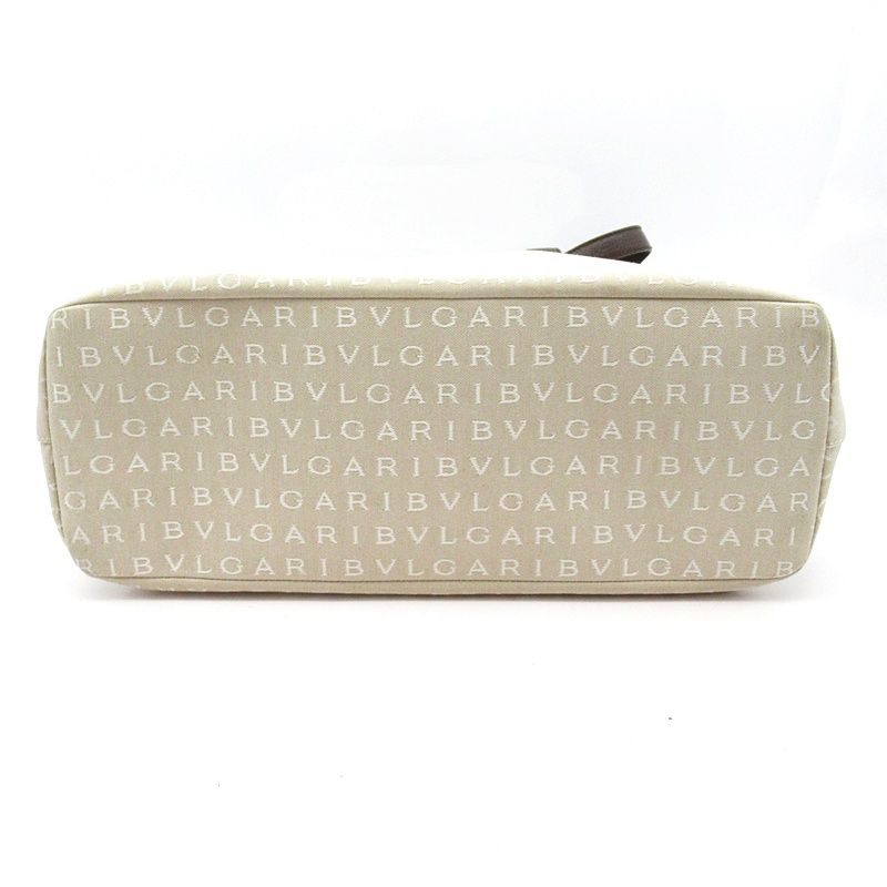 Bvlgari Logo Mania Tote Canvas Leather Beige