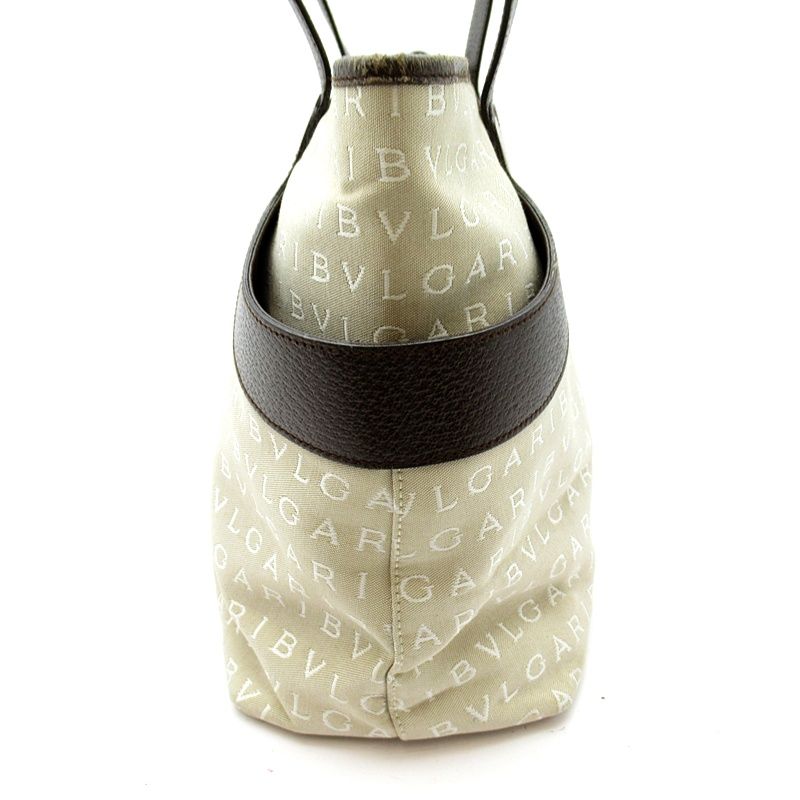 Bvlgari Logo Mania Tote Canvas Leather Beige