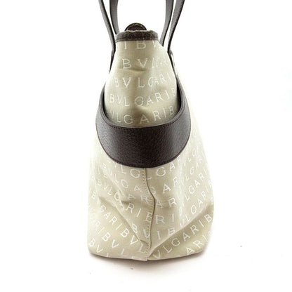 Bvlgari Logo Mania Tote Canvas Leather Beige